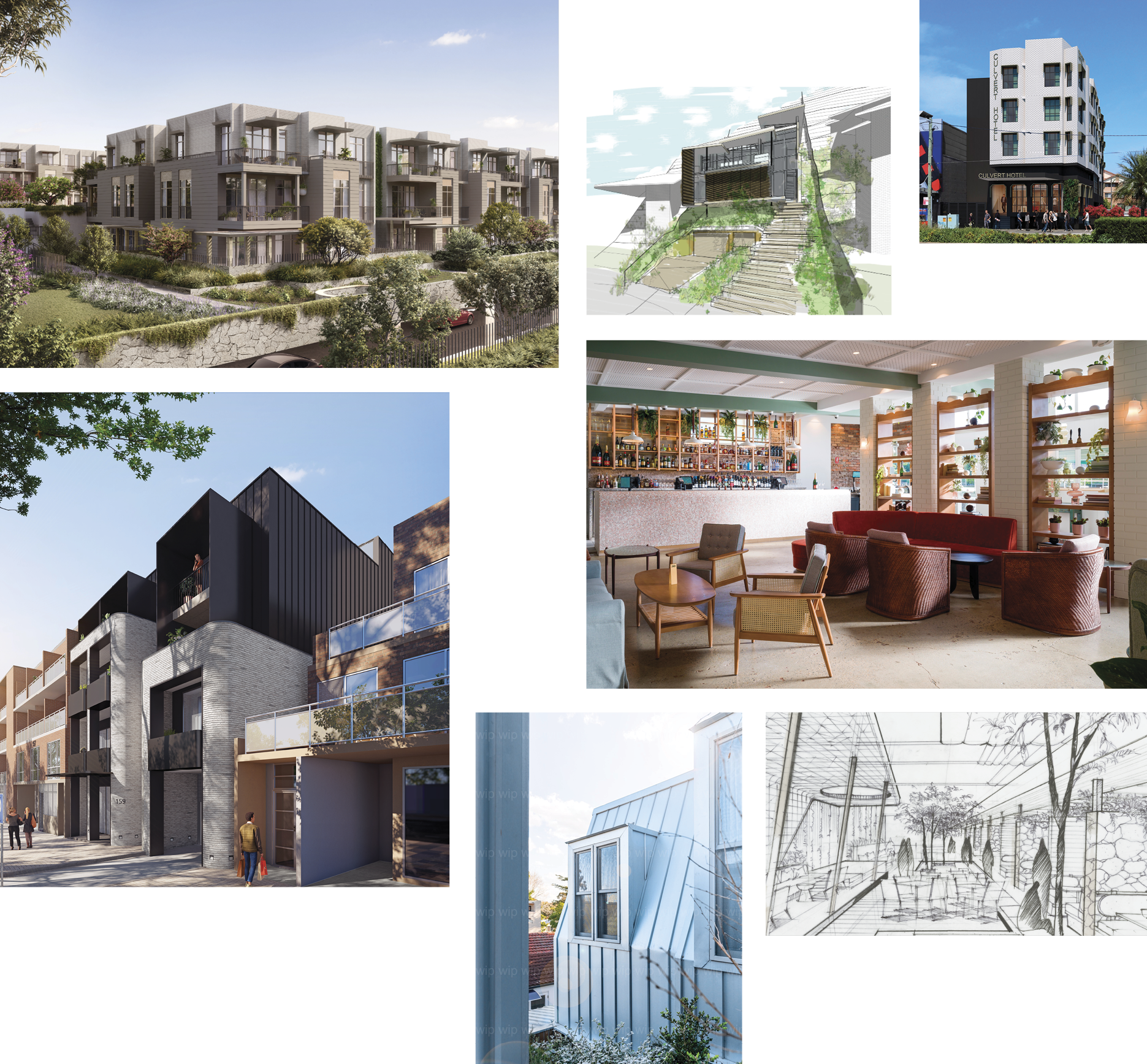 A collage of architectural design concepts.