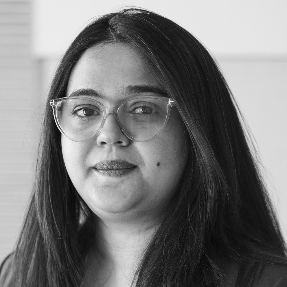 Black and white photo of Aishwarya Jenaw.