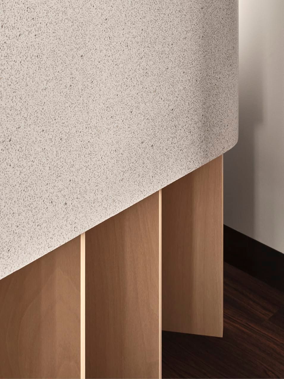 FITOUT DETAILS INCLUDING POWDER-COATED RE-BAR SCREEN AND FORM-PLY RECEPTION DESK